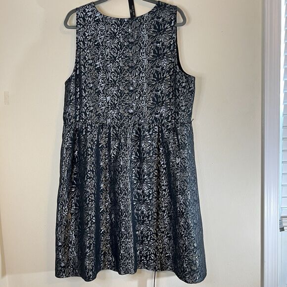 Lane Bryant Fit & Flare Dress Plus Sz 20 Black Metallic Gray V Neck Sleeveless - Picture 5 of 8